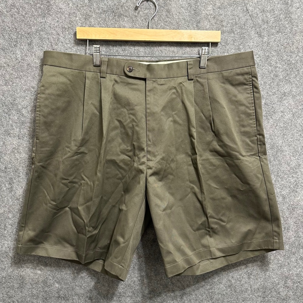 Joseph & Feiss Shorts‎ Mens 42 Olive Green Pleated Cotton Casual Chino Shorts